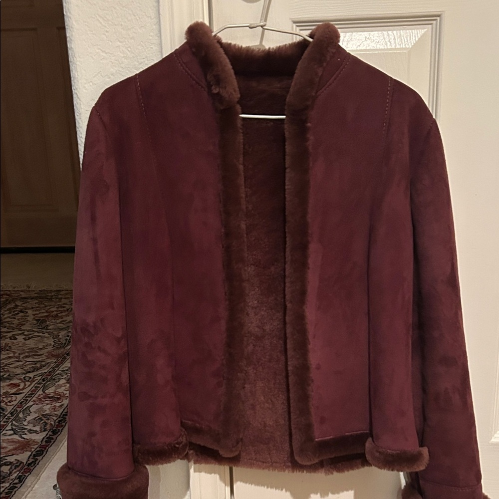 Women's Burgundy Shearling Jacket